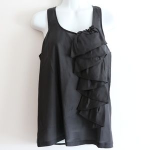 Club Monaco Sleeveless Ruffle Silk Blouse - Black